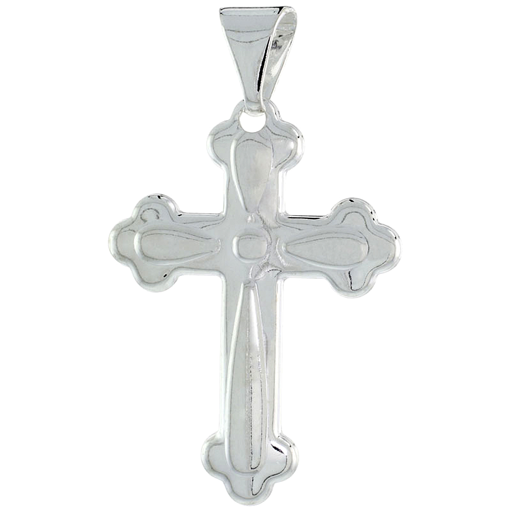 Sterling Silver Cross Pendant Hollow Italy 1 1/4 inch (31 mm) Tall 
