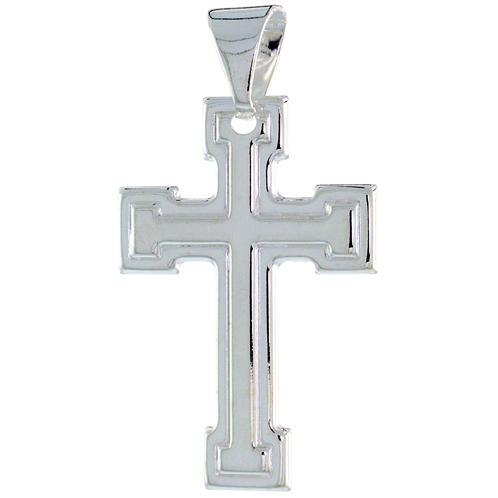 Sterling Silver Cross Pendant Hollow Italy 1 1/4 inch (31 mm) Tall 