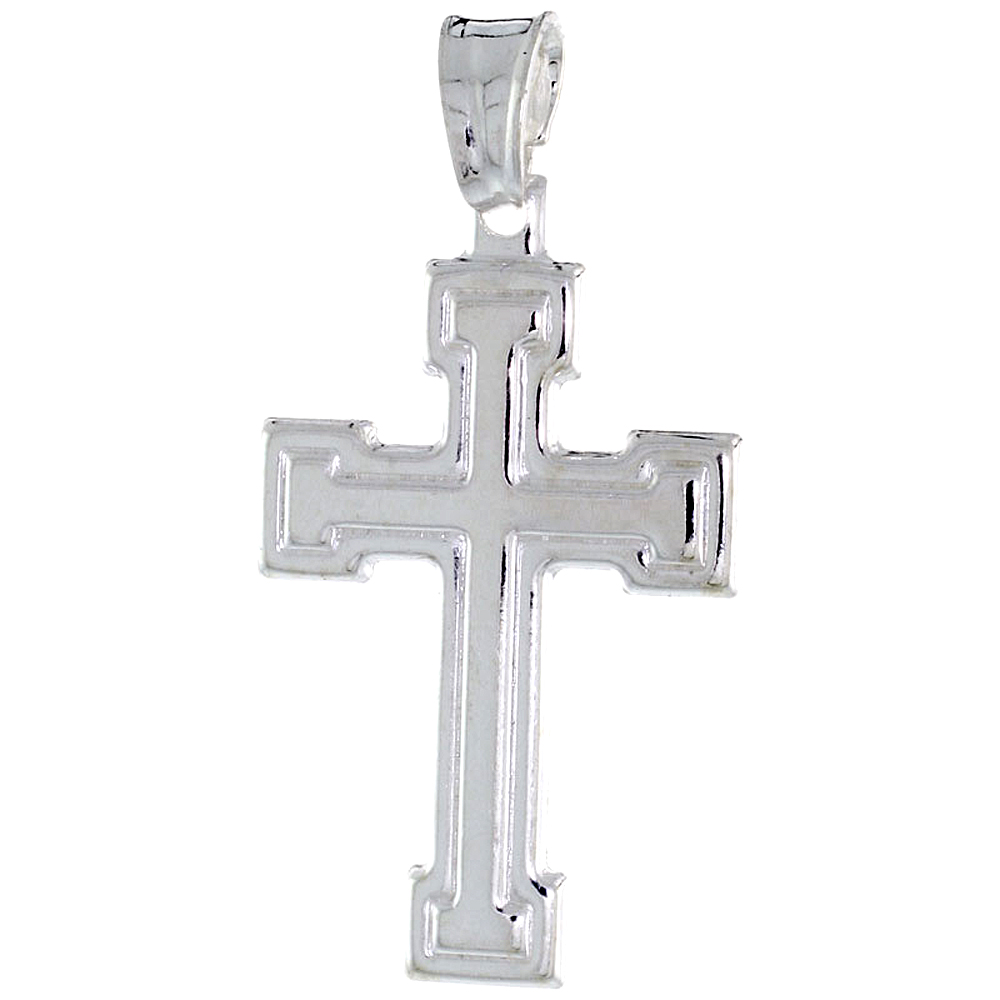 Sterling Silver Cross Pendant Hollow Italy 1 inch (25 mm) Tall 