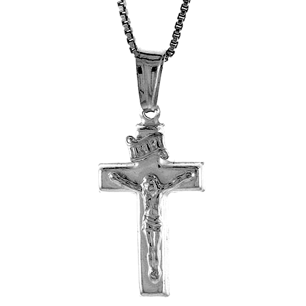 Sterling Silver Crucifix Pendant Hollow Italy 15/16 inch (23 mm) Tall