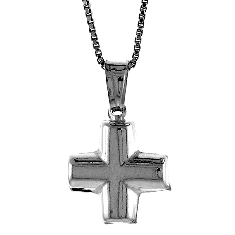 Sterling Silver Cross Pendant Hollow Italy 9/16 inch (15 mm) Tall 