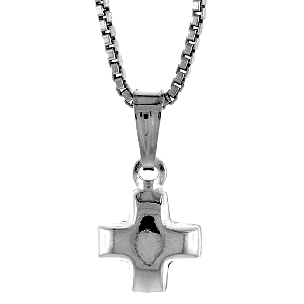 Sterling Silver Teeny Cross Pendant Hollow Italy 1/4 inch (7 mm) Tall 