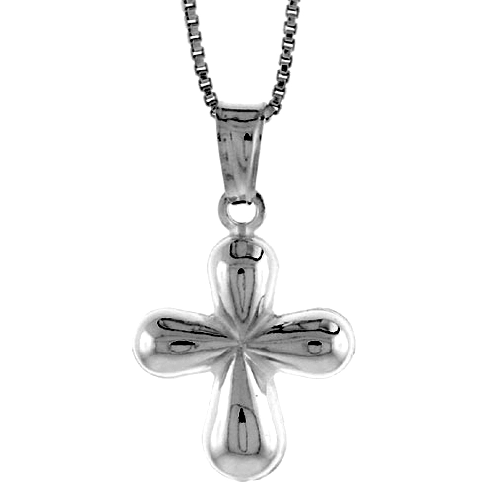 Sterling Silver Cross Pendant Hollow Italy 5/8 inch (17 mm) Tall 