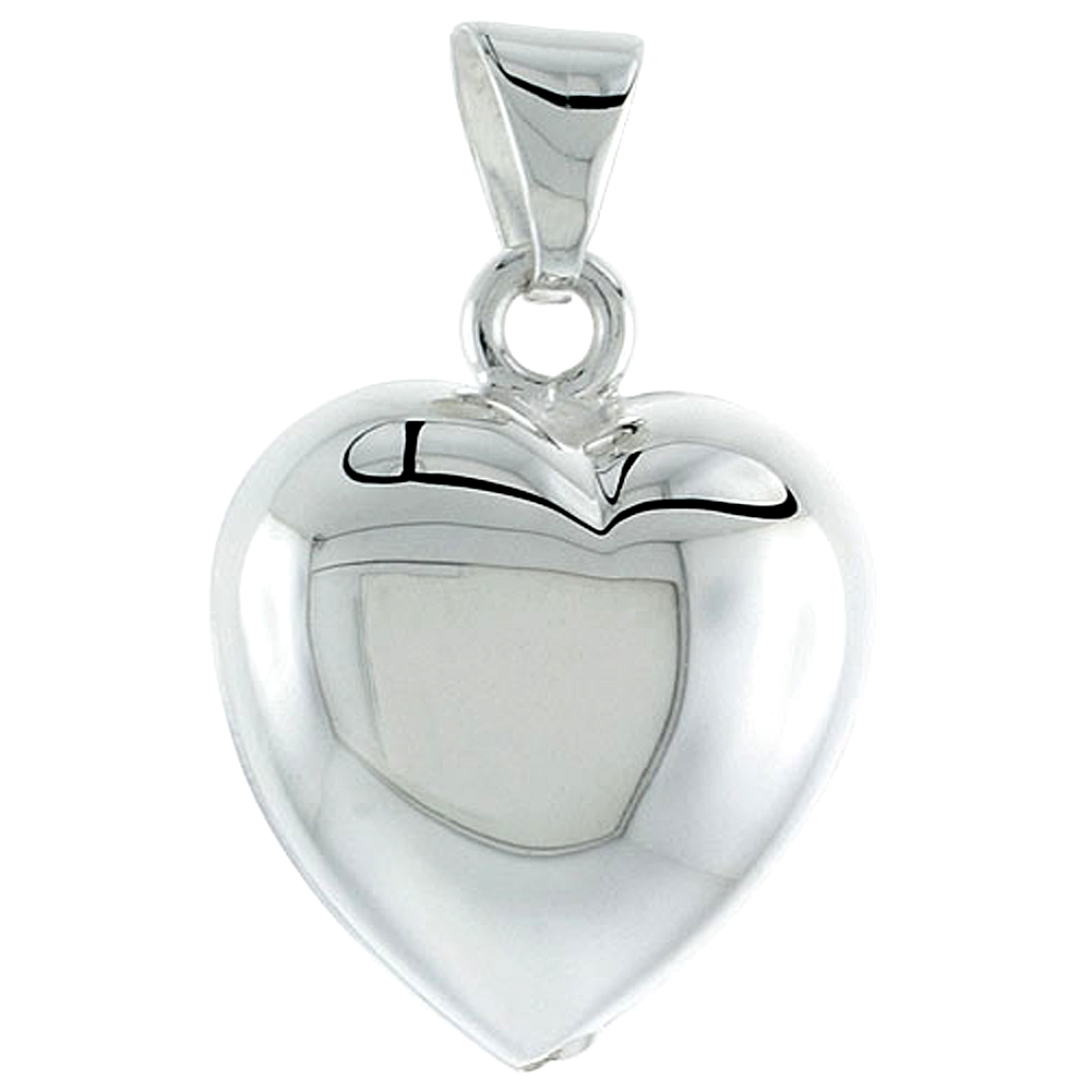 Sterling Silver Puffed Heart Pendant Hollow Italy 13/16 inch (21 mm) Tall 