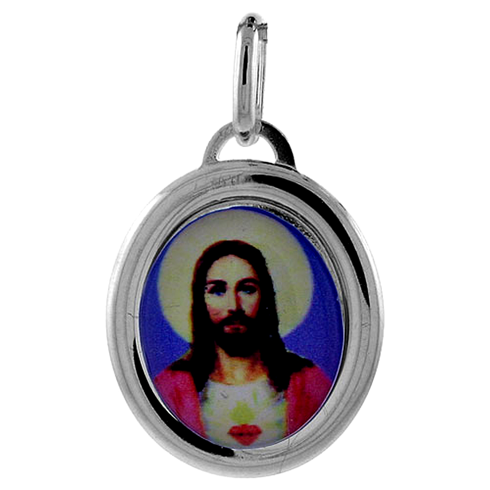 Sterling Silver Sacred Heart of Jesus Charm Made in Italy 3/4 inch tall