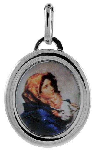 Sterling Silver Mother Mary &amp; Holy Child Baby Jesus Charm Made in Italy 3/4 inch tall