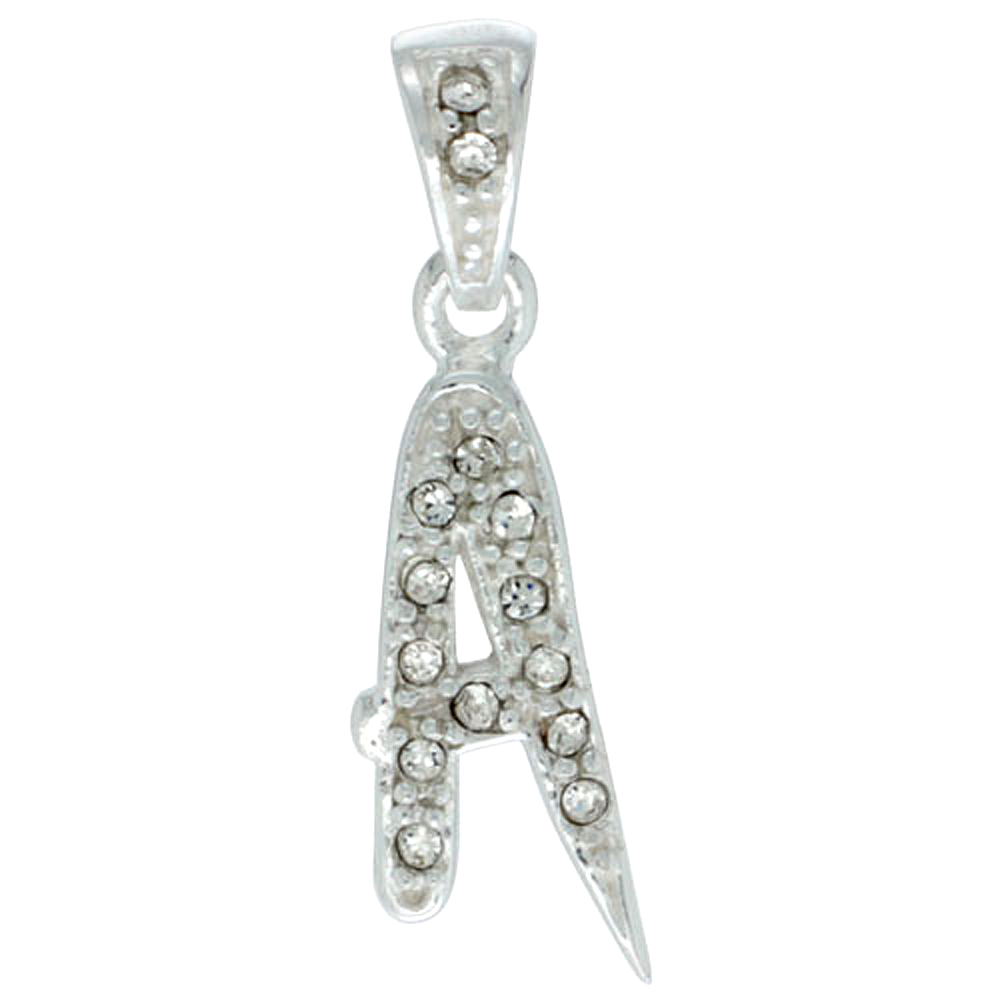 Sterling Silver Fancy Block Initial Letter A Pendant with Crystals, 3/4 inch