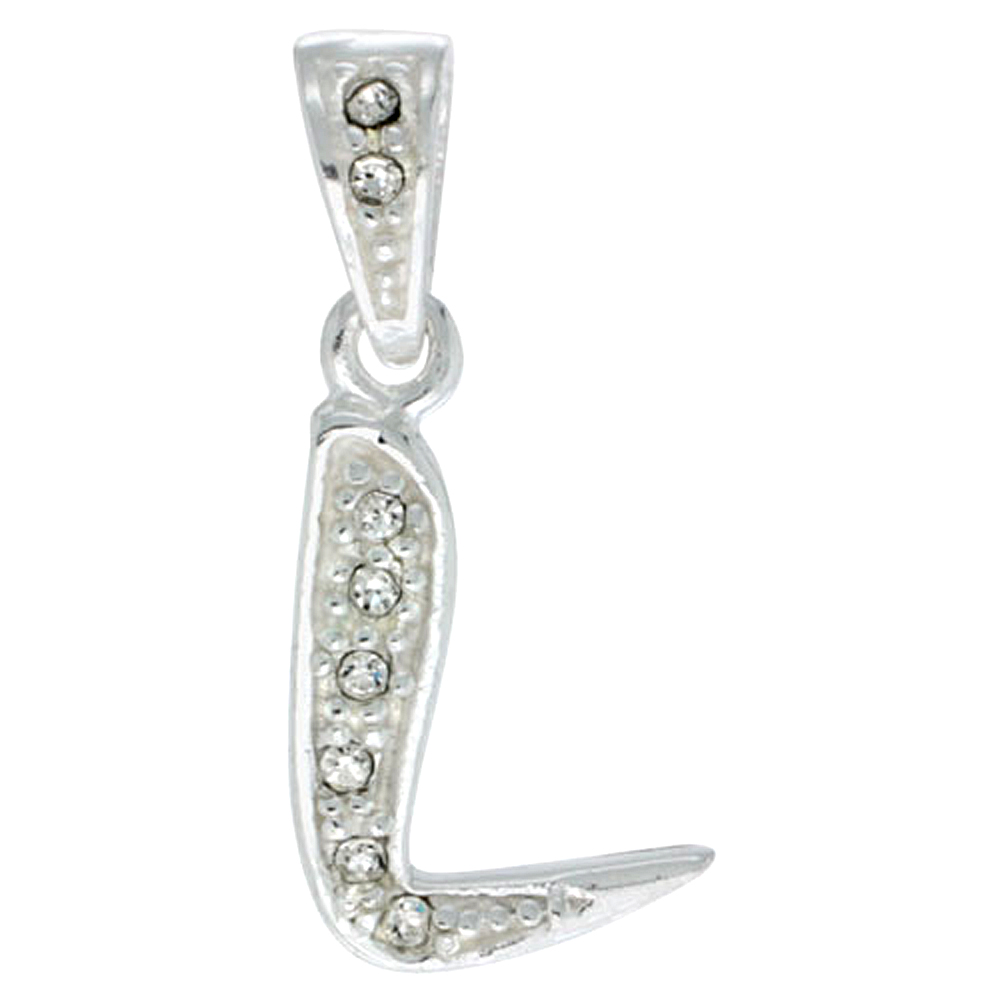 Sterling Silver Fancy Block Initial Letter L Pendant with Crystals, 3/4 inch