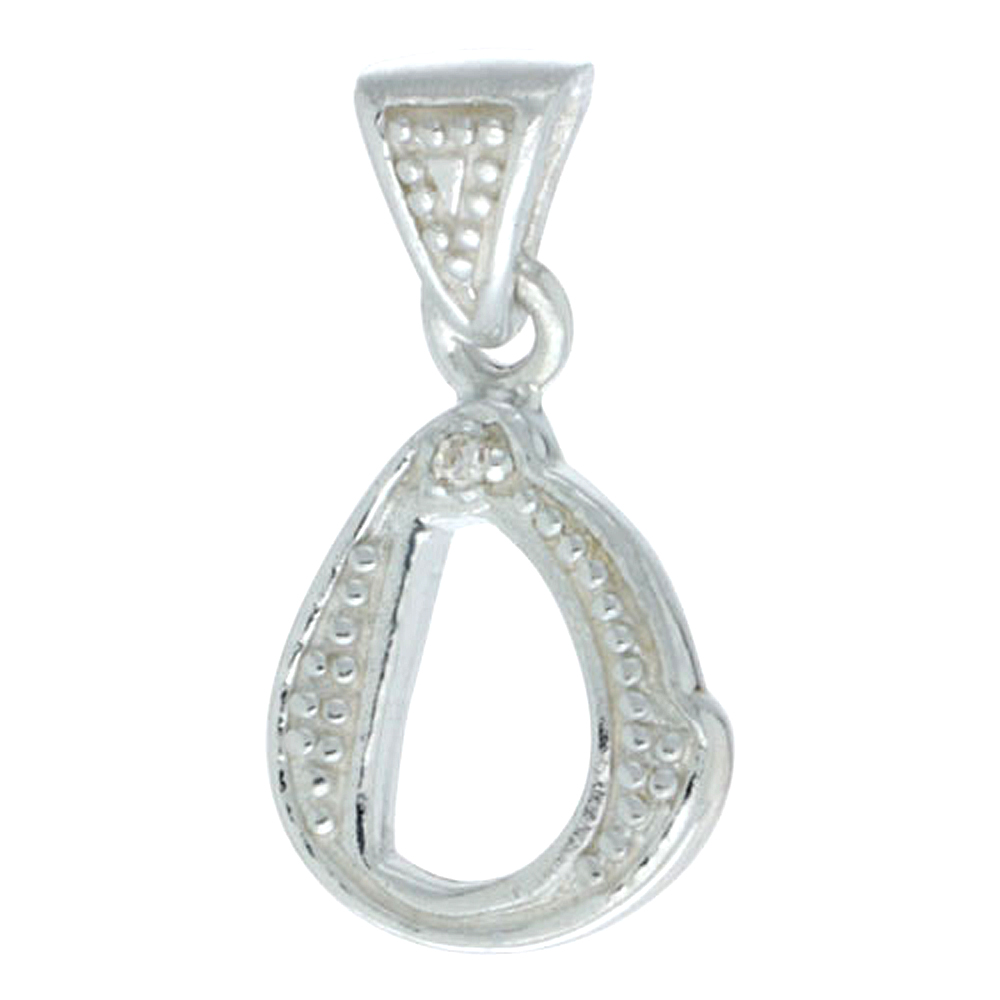 Sterling Silver Fancy Block Initial Letter O Pendant with Crystals, 3/4 inch