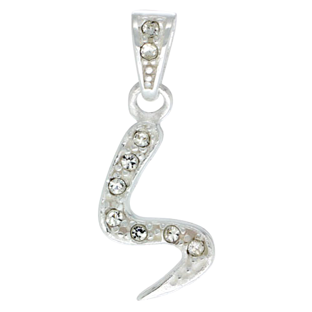Sterling Silver Fancy Block Initial Letter S Pendant with Crystals, 3/4 inch