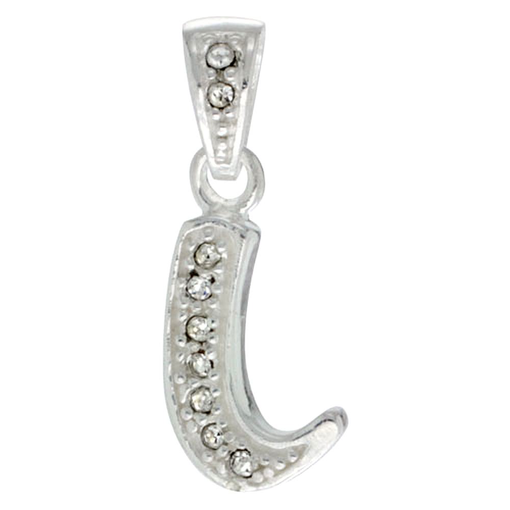 Sterling Silver Fancy Block Initial Letter C Pendant with Crystals, 3/4 inch