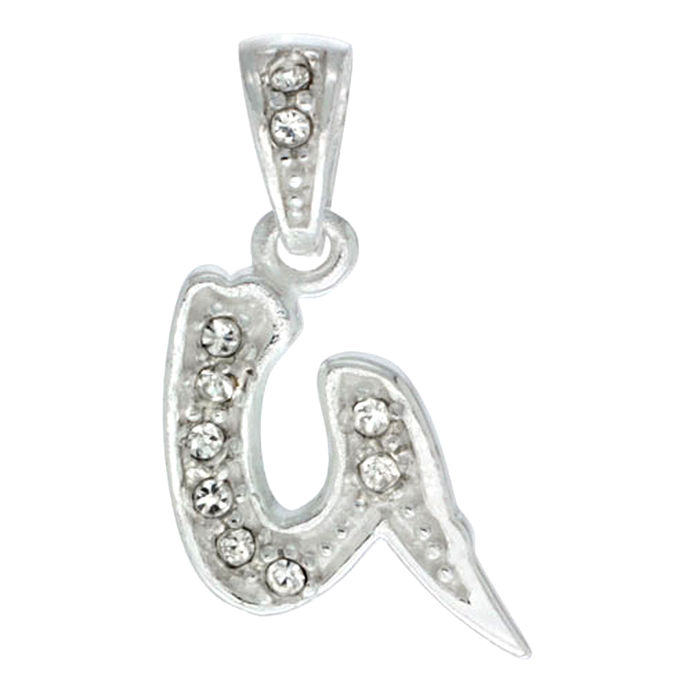 Sterling Silver Fancy Block Initial Letter G Pendant with Crystals, 3/4 inch