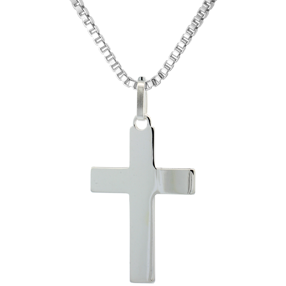 Sterling Silver Plain Cross Pendant 1 1/4 inch high with No Chain Included