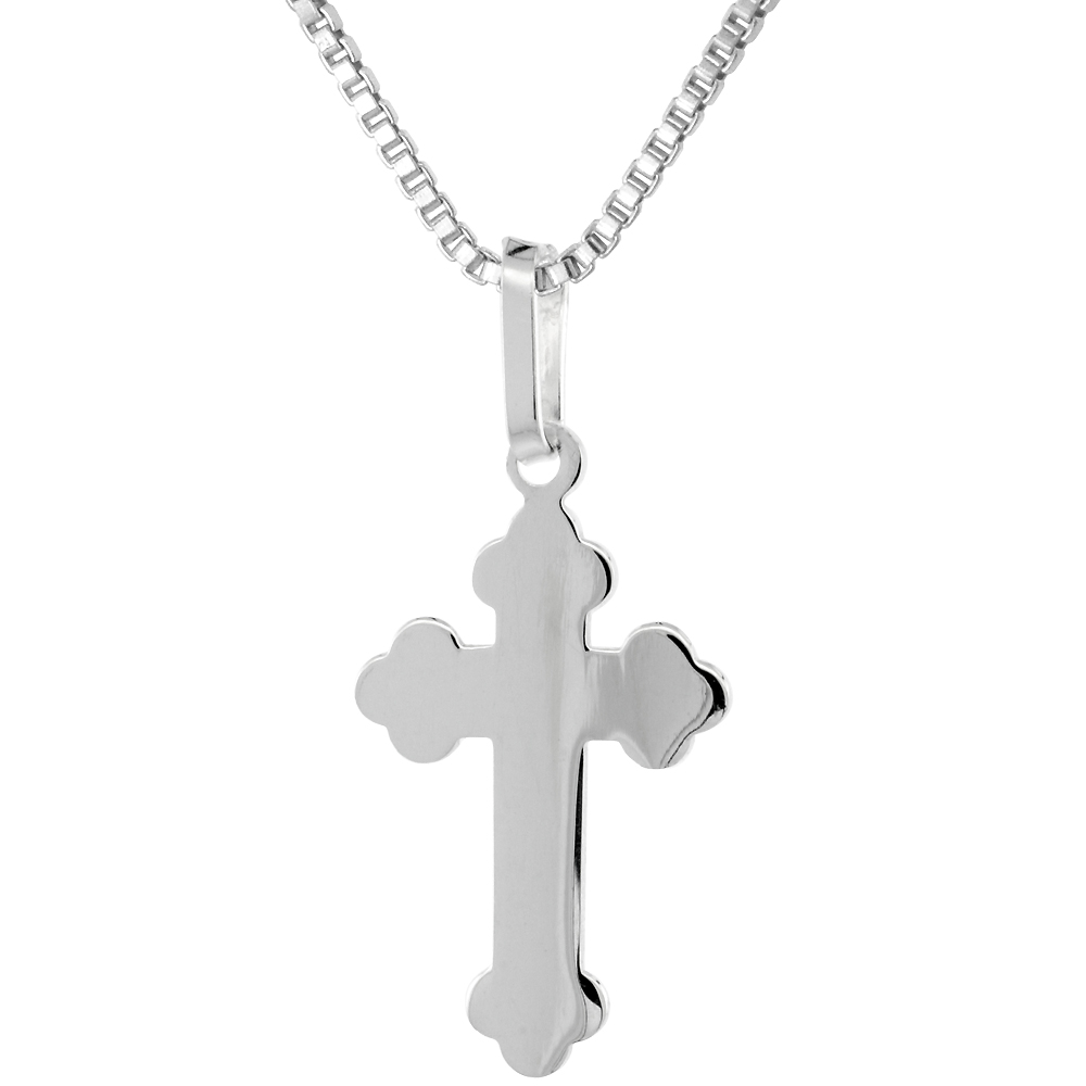 Sterling Silver Plain Budded Cross Pendant 1 inch high with No Chain Included