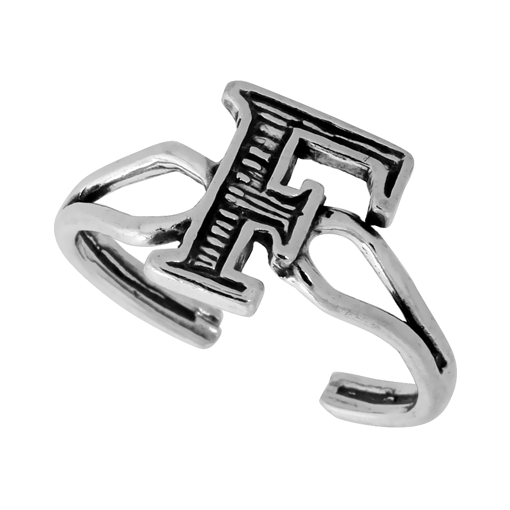 Sterling Silver Initial Letter F Alphabet Toe Ring / Baby Ring Adjustable sizes 2.5 to 5 3/8 inch wide