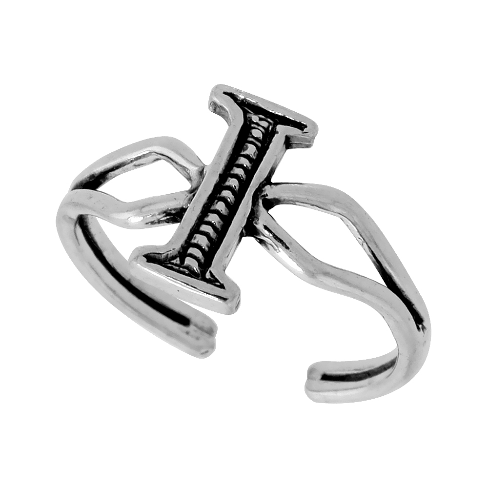 Sterling Silver Initial Letter I Alphabet Toe Ring / Baby Ring Adjustable sizes 2.5 to 5 3/8 inch wide
