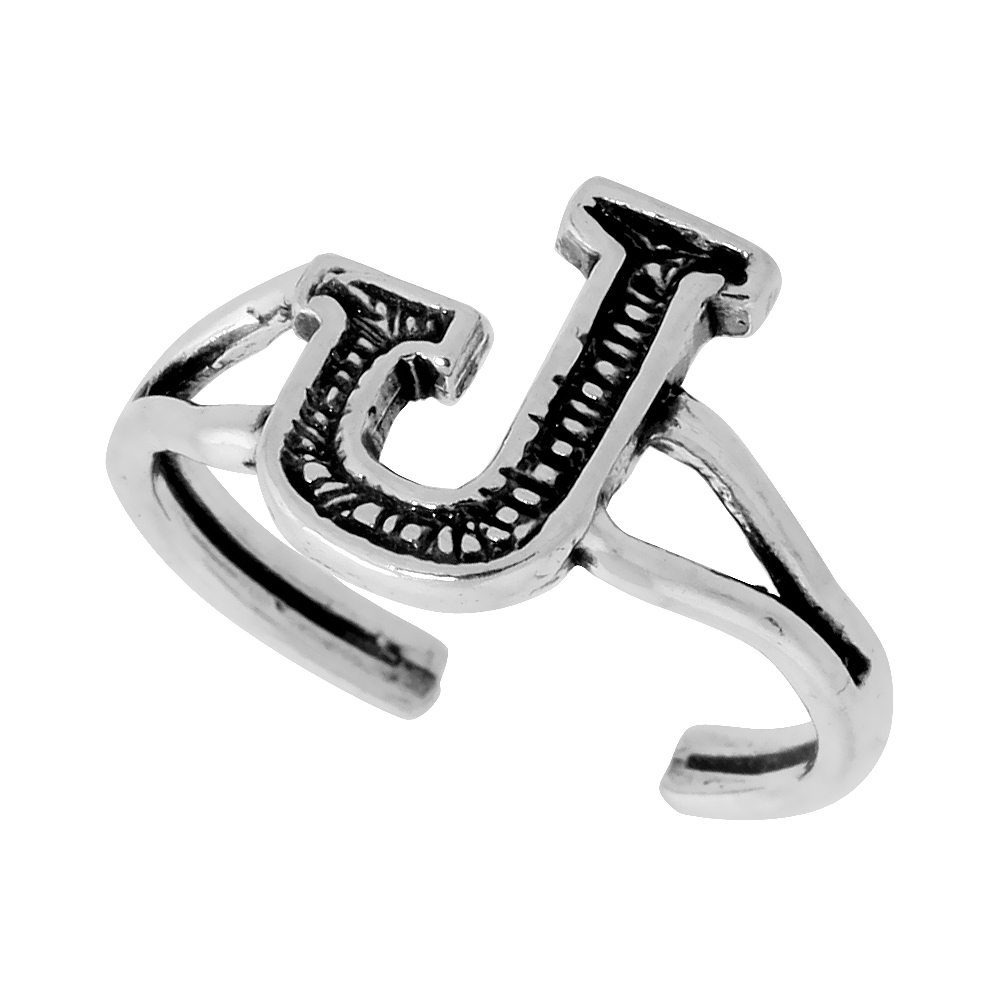 Sterling Silver Initial Letter J Alphabet Toe Ring / Baby Ring Adjustable sizes 2.5 to 5 3/8 inch wide
