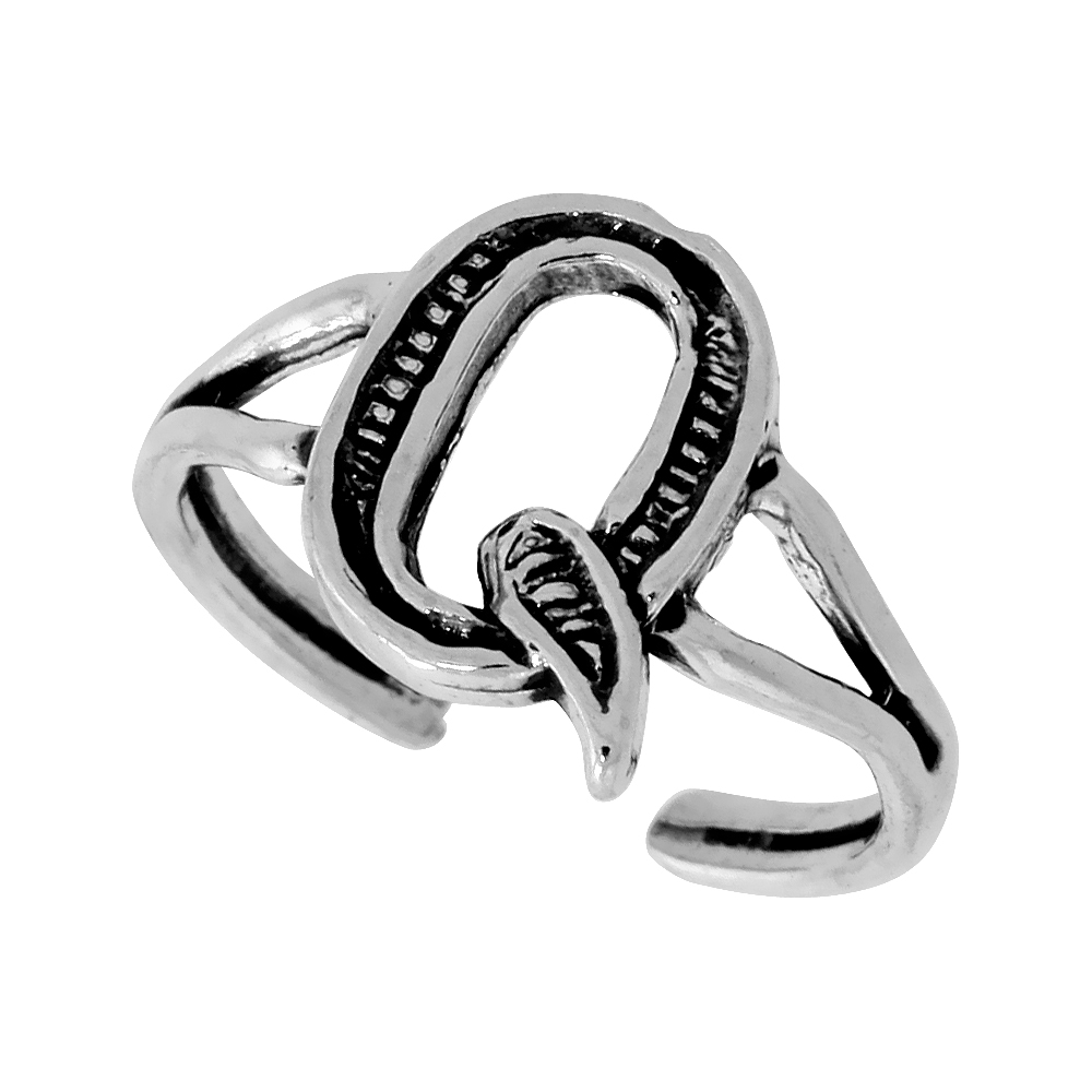 Sterling Silver Initial Letter Q Alphabet Toe Ring / Baby Ring Adjustable sizes 2.5 to 5 3/8 inch wide