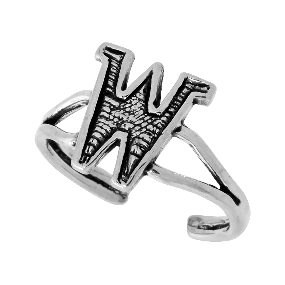 Sterling Silver Initial Letter W Alphabet Toe Ring / Baby Ring Adjustable sizes 2.5 to 5 3/8 inch wide