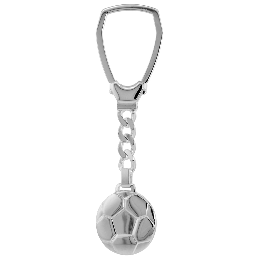 Sterling Silver Soccer Ball Keychain Italy 3 3/4 inches long