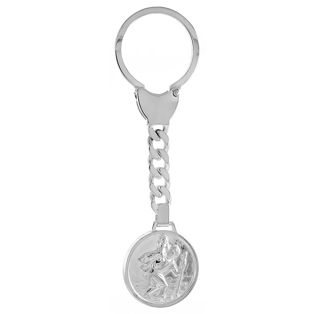 Sterling Silver Key Ring St Christopher Keychain Italy 3 1/2 inches long