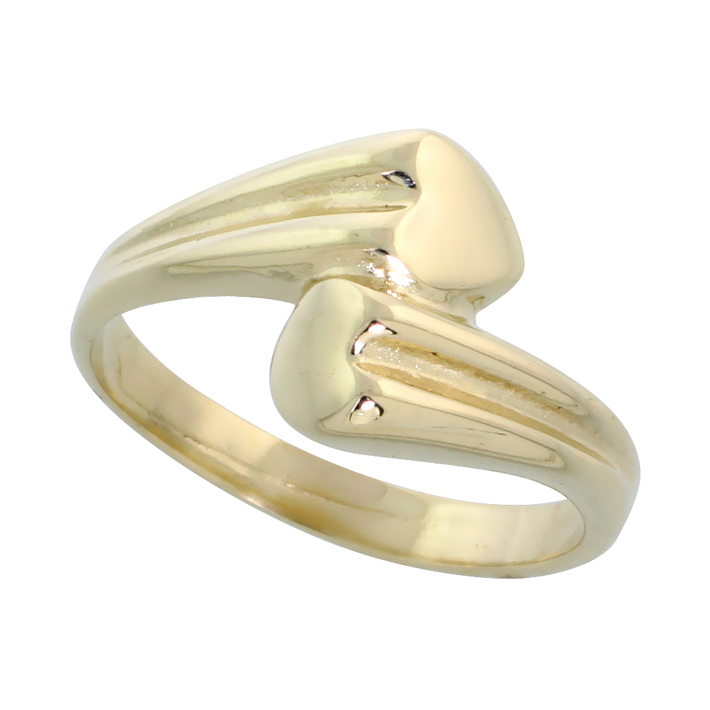 14k Gold Double Heart Ring, 3/8&quot; (10mm) wide
