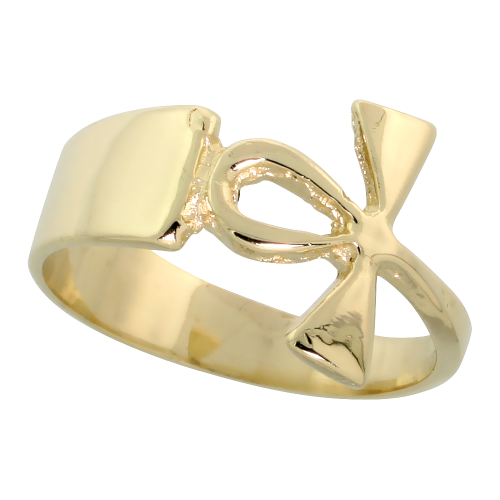 14k Gold Ankh Cross Ring, 1/2&quot; (12mm) wide