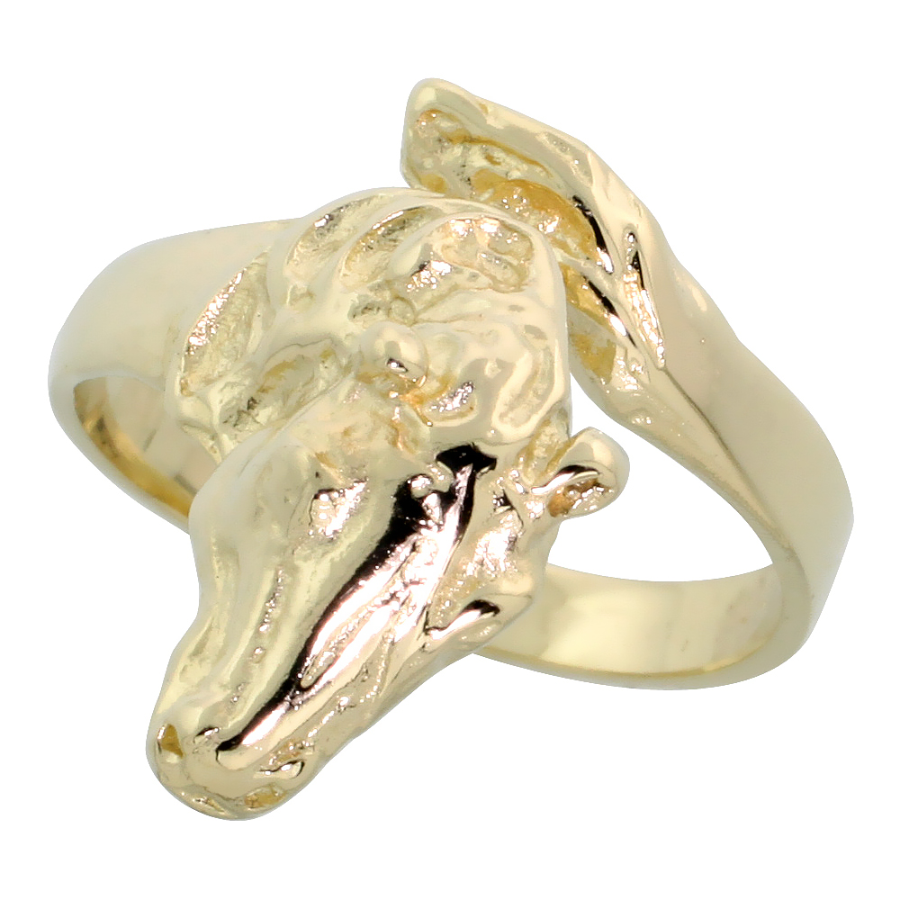 14k Gold Horse Head Ring, 3/4&quot; (19mm) wide