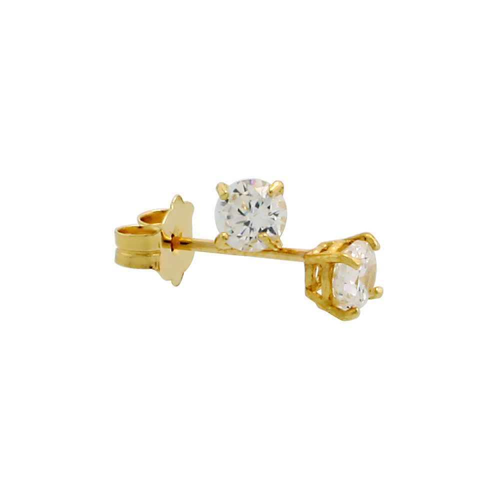 14k Yellow Gold Cubic Zirconia Earrings Studs 3 mm Brilliant Cut Basket Set 1/5 carat/pr