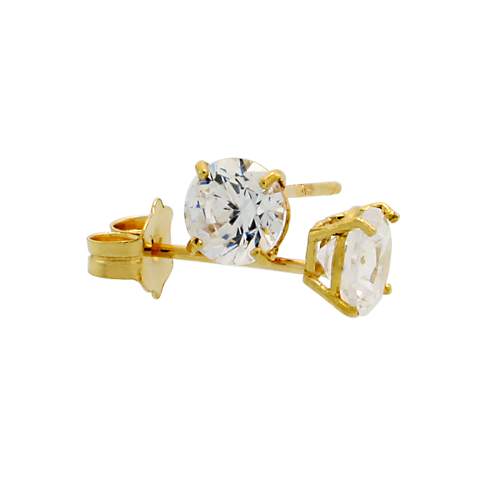 14k Yellow Gold Cubic Zirconia Earrings Studs 4 mm Brilliant Cut Basket Set.5 carats/pr