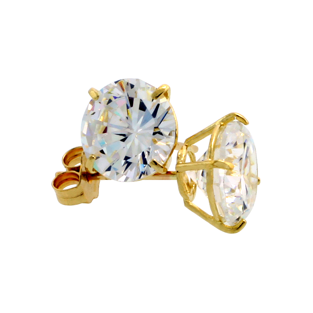 14k Yellow Gold Cubic Zirconia Earrings Studs 7 mm Brilliant Cut Basket Set 2.5 carats/pr