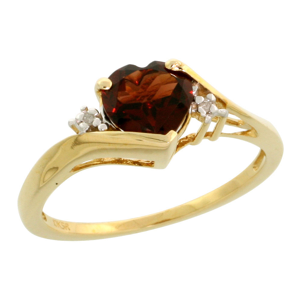10k Gold Heart Stone Ring w/ 1.50 Total Carat Heart-shaped 7mm Garnet Stone & Brilliant Cut Diamonds