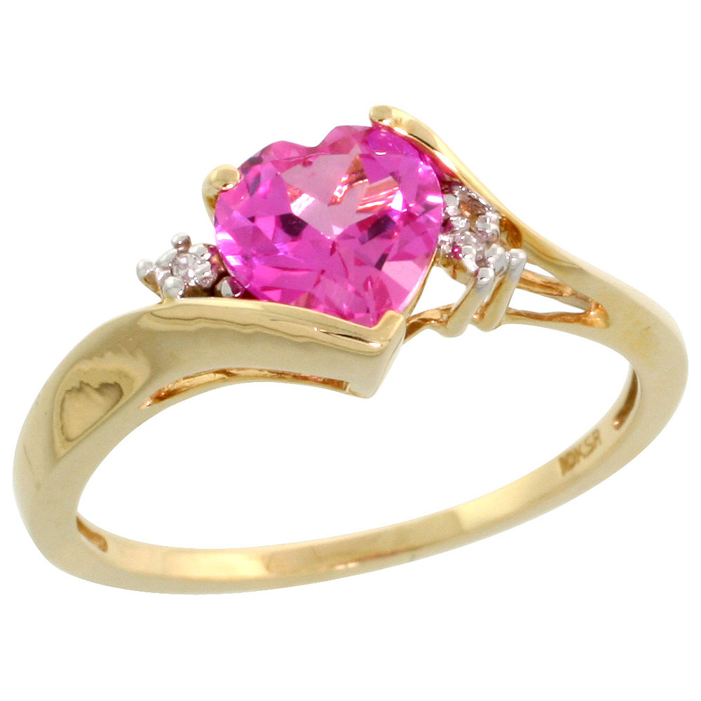 10k Gold Heart Stone Ring w/ 1.50 Total Carat Heart-shaped 7mm Pink Topaz Stone &amp; Brilliant Cut Diamonds