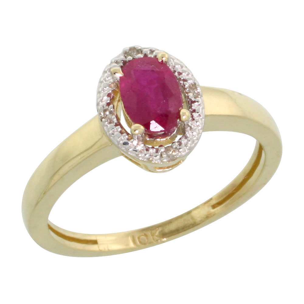 10k Gold Oval Stone Ring w/ 0.04 Carat Brilliant Cut Diamonds & 0.58 Carat Oval Cut (6x4mm) Enhanced Ruby