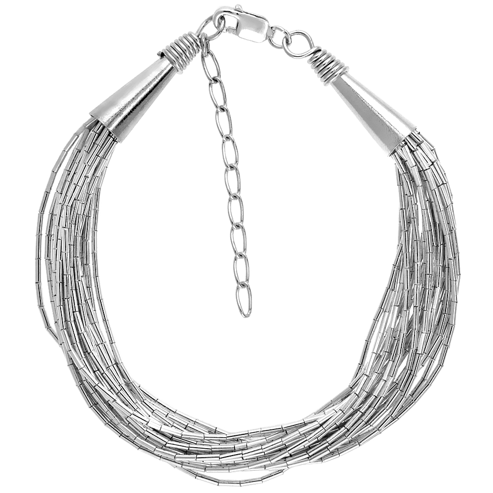Sterling Silver Liquid Silver Bracelet, 19 strands 7 1/2 inch (19 cm) + 1 1/2 in. extention