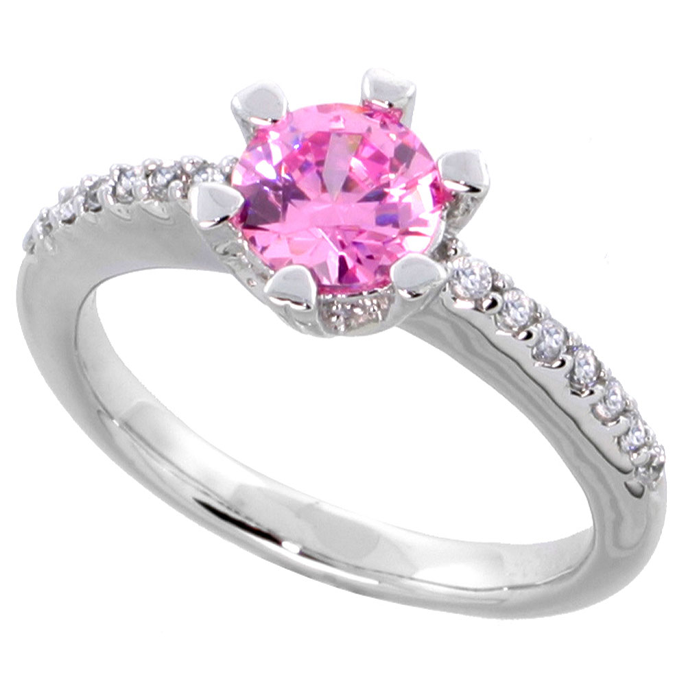 Sterling Silver Vintage Style Pink Cubic Zirconia Engagement Ring Round 1 ct Center sizes 6-9