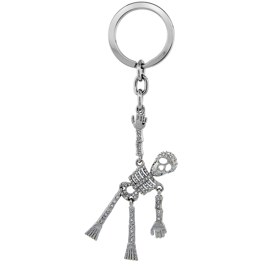 Sabrina Silver Movable Skeleton Key Chain Crystal Key Ring for Women Swarovski Elements 5 inches long