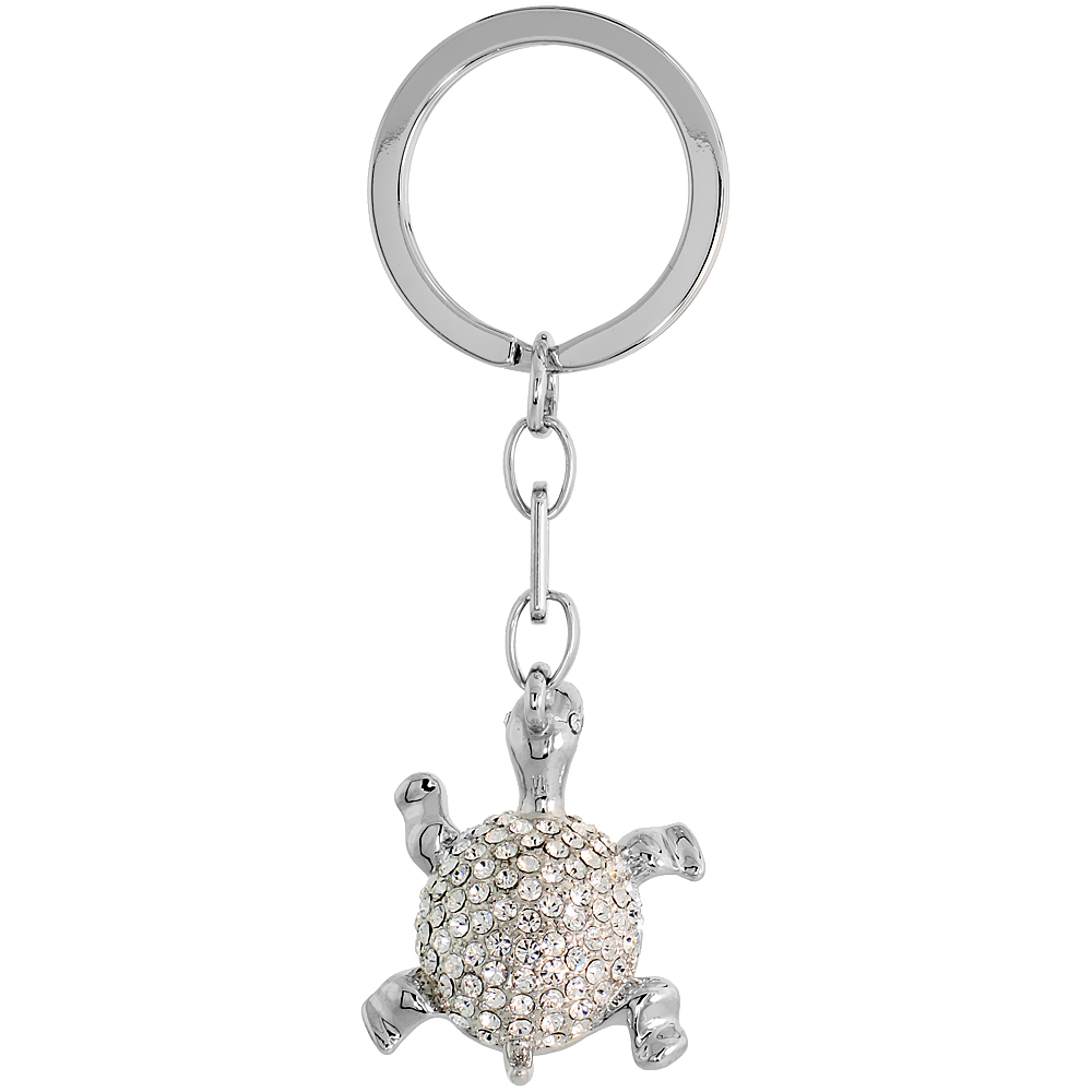 Sabrina Silver Turtle Tortoise Key Chain Crystal Key Ring for Women Swarovski Elements 3 inches long