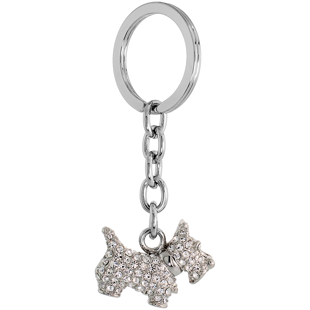 Scottish Terrier Dog Puppy Key Chain, Key Ring, Key Holder, Key Tag , Key Fob, w/ Brilliant Cut Swarovski Crystals, 3" tall