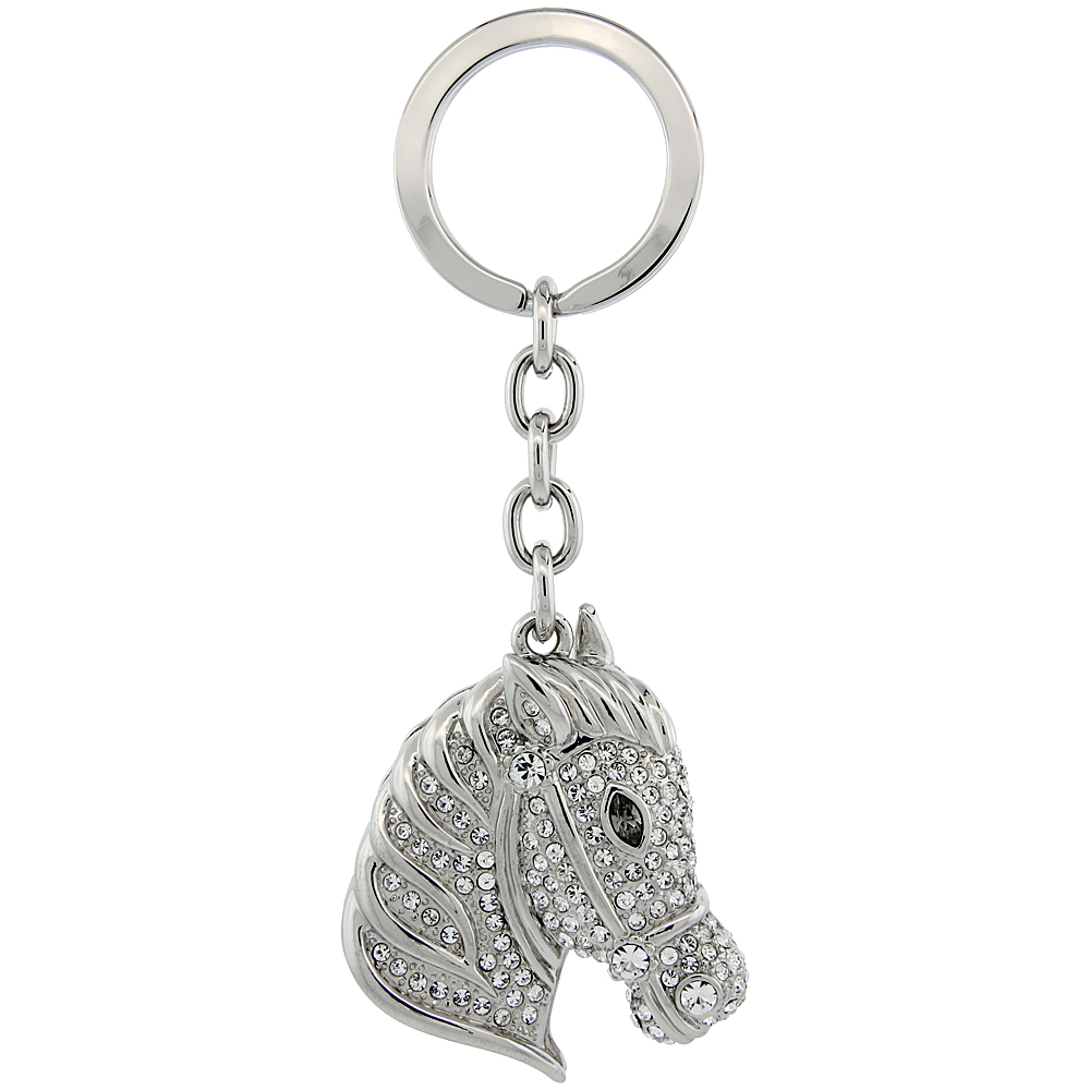 Sabrina Silver Horse Head Key Chain Crystal Key Ring for Women Swarovski Elements 4 inches long