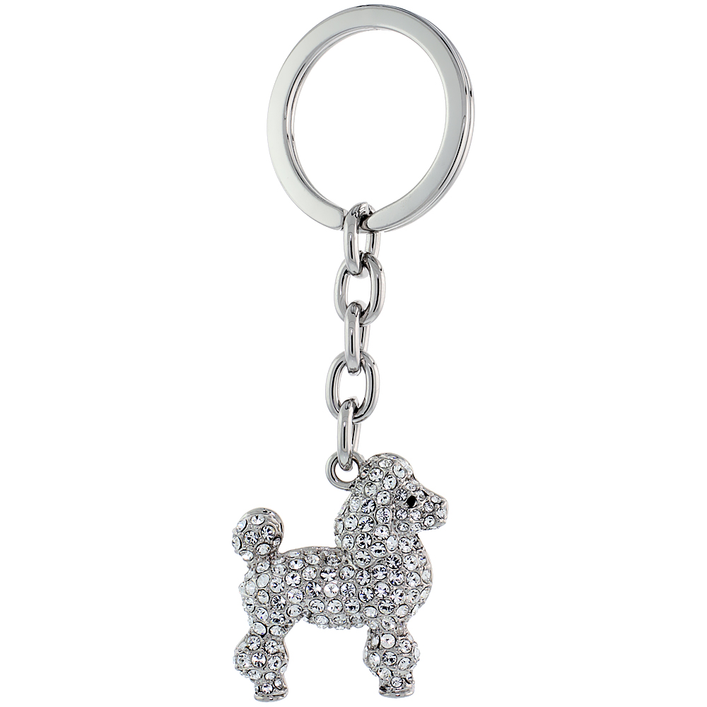 Sabrina Silver Dog Puppy Key Chain Crystal Key Ring for Women Swarovski Elements 3 3/4 inches long