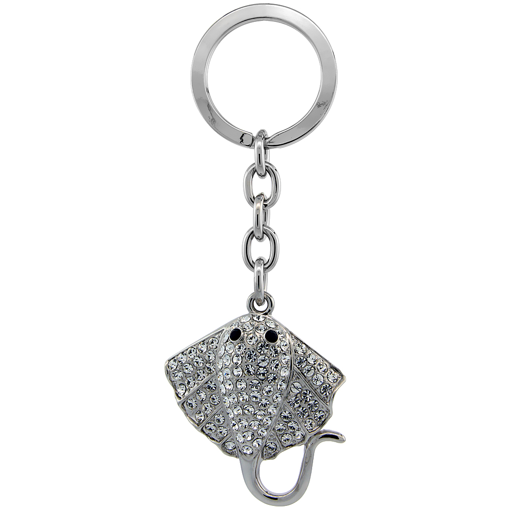 Stingray Key Chain, Key Ring, Key Holder, Key Tag , Key Fob, w/ Clear & Black Swarovski Crystals, 4" tall