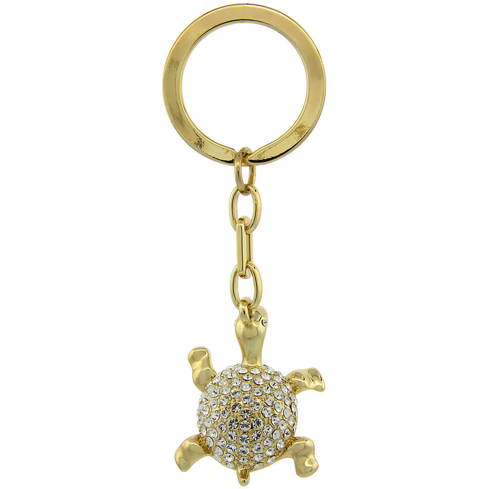 Sabrina Silver Gold Tone Turtle Tortoise Key Chain Crystal Key Ring for Women Swarovski Elements 3 inches long