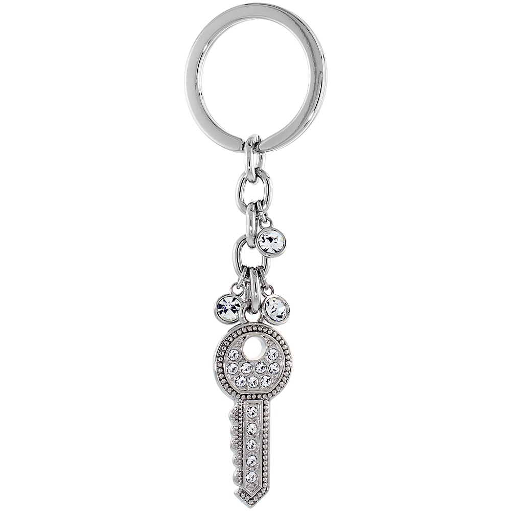 Sabrina Silver Jeweled Key Chain Crystal Key Ring for Women Swarovski Elements Clear 4 inches long