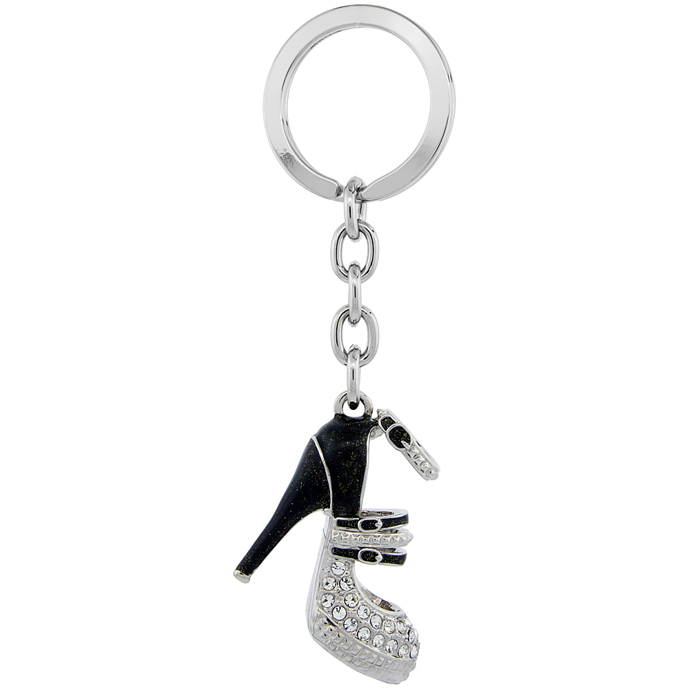 Jeweled High Heeled Shoe Key Chain, Key Ring, Key Holder, Key Tag , Key Fob, w/ Brilliant Cut Swarovski Crystals, 4" tall