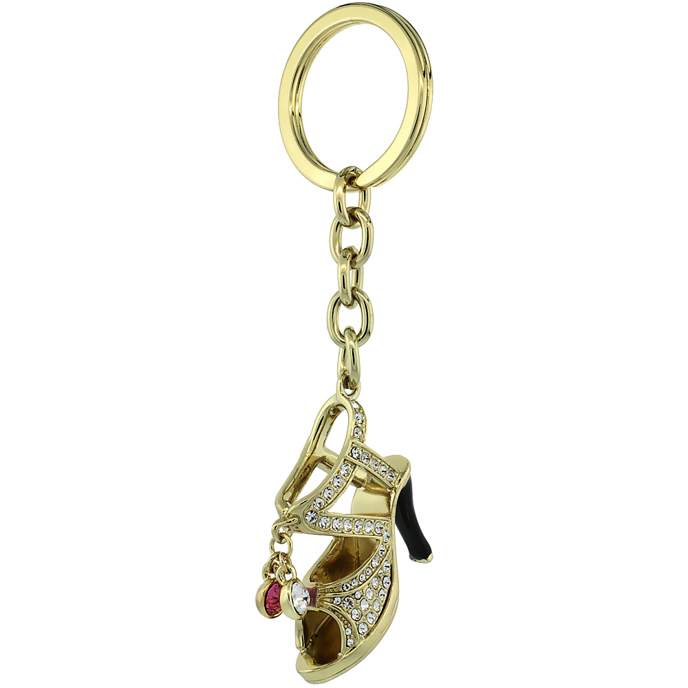 Sabrina Silver Gold Tone High Heeled Shoe Sandal Key Chain Crystal Key Ring for Women Swarovski Elements 4 inches long