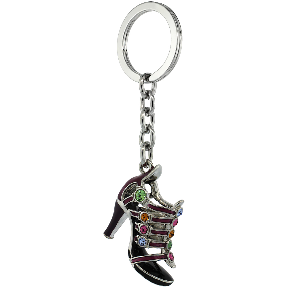 Sabrina Silver Purple High Heeled Shoe Sandal Key Chain Crystal Key Ring for Women Swarovski Elements Multi Color 4 inches long