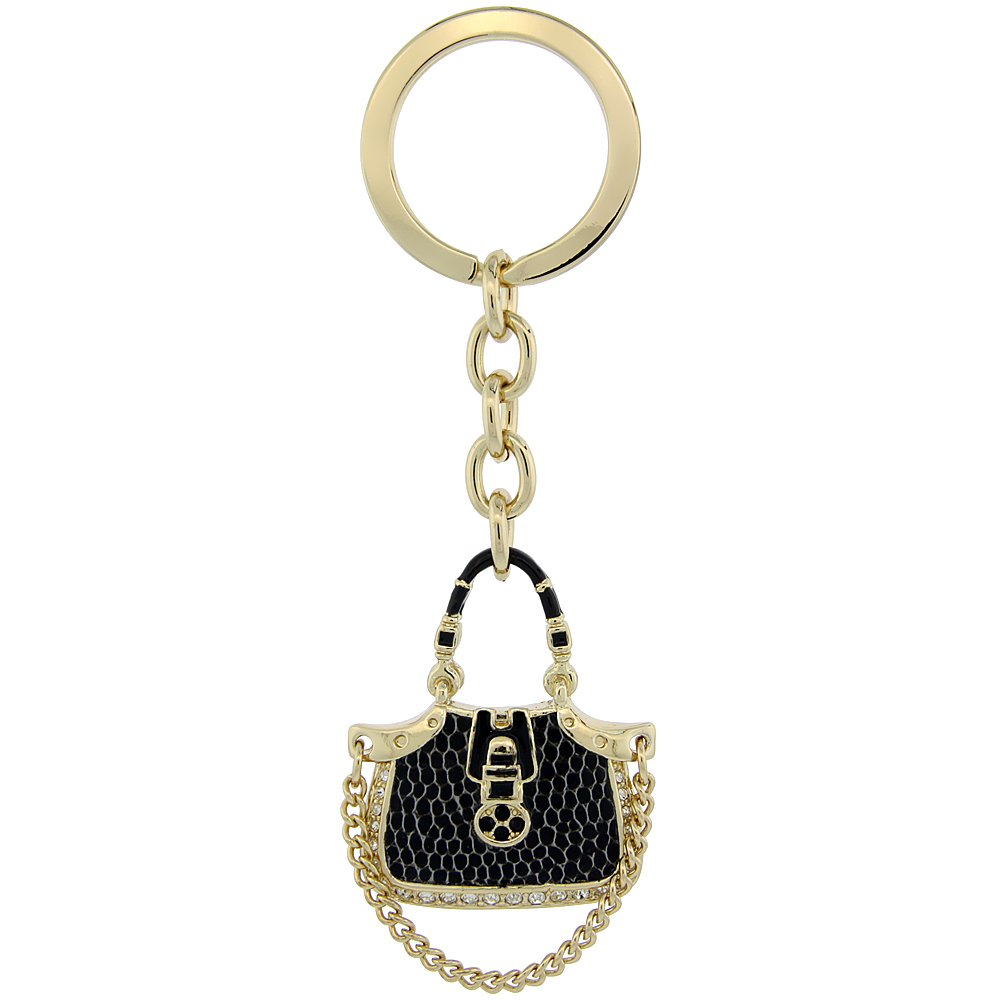 Sabrina Silver Gold Tone Jeweled Purse Key Chain Crystal Key Ring for Women Swarovski Elements 4 inches long