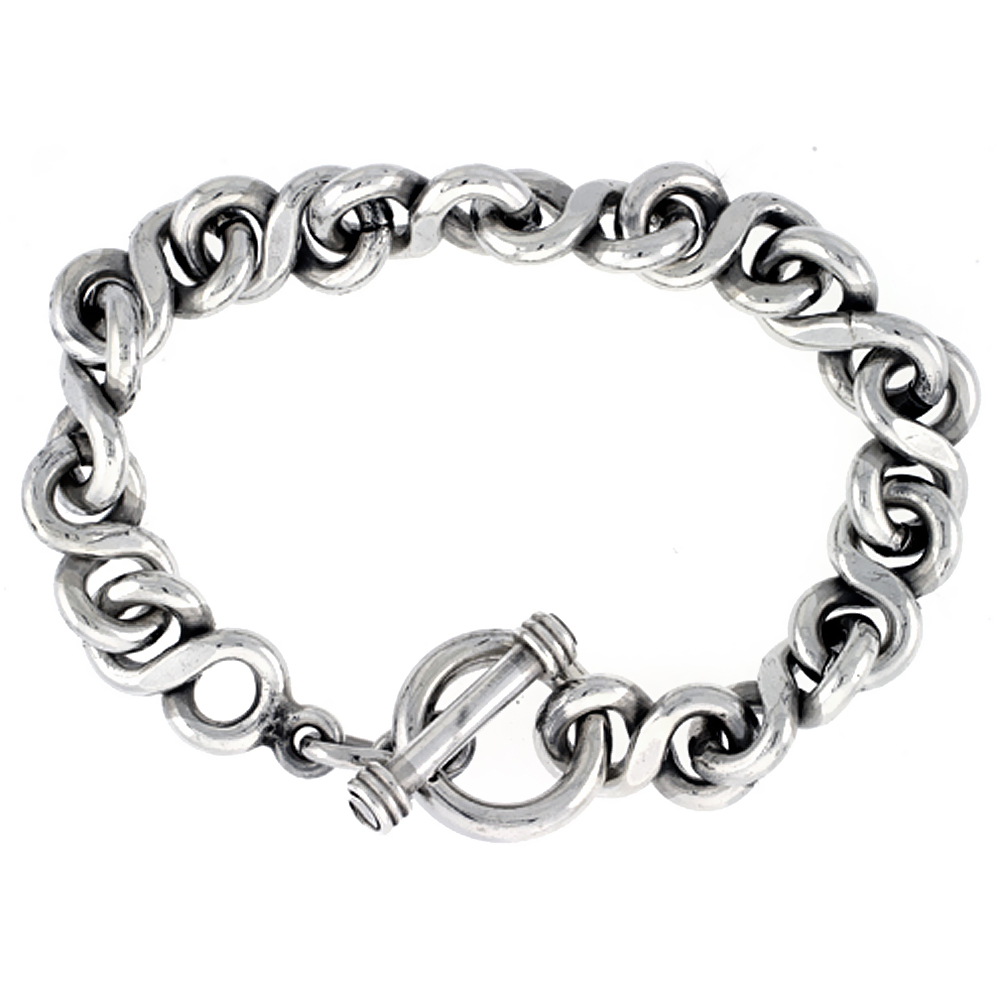 Sterling Silver Large Rolo Link Bracelet sizes 8, 8.5 &amp; 9 inch