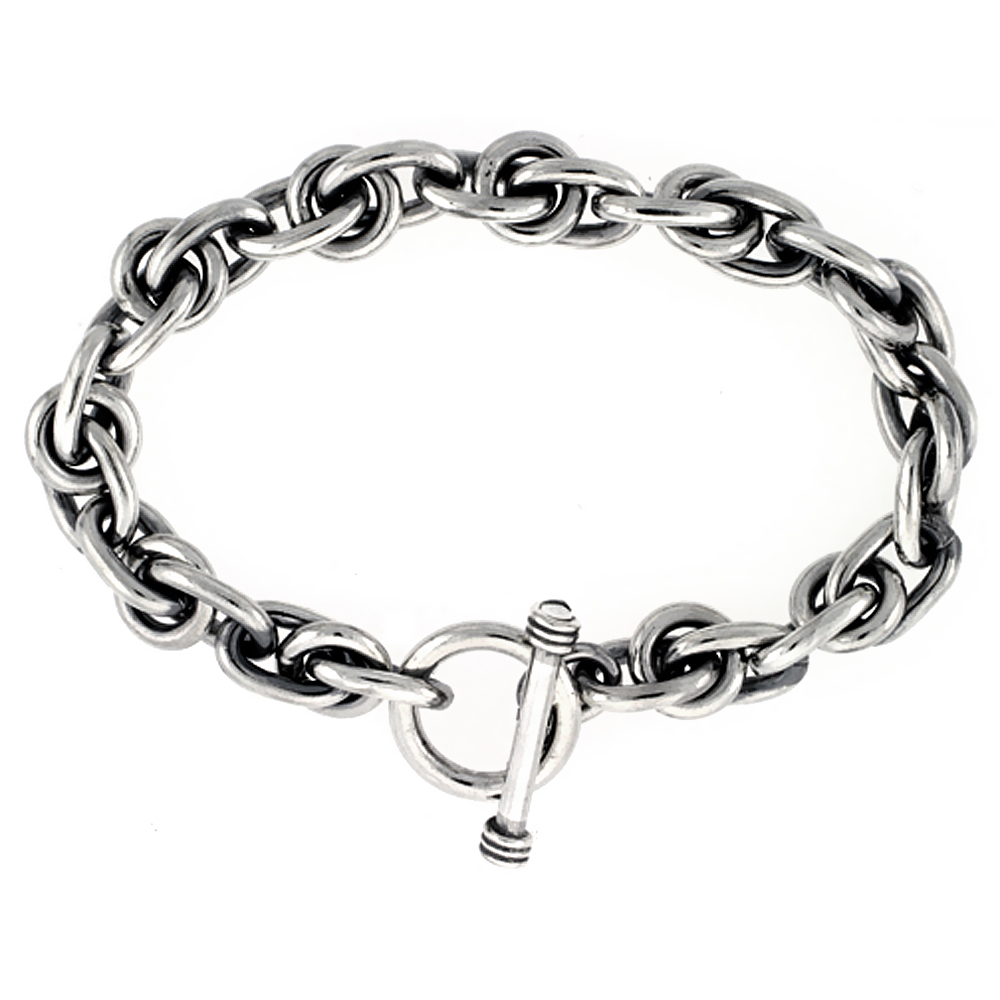 Sterling Silver Twisted Round &amp; Oval Link Bracelet sizes 8, 8.5 &amp; 9 inch